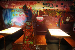 Bob's Underground booth tables with bench seating (photo by Alex Fontana)