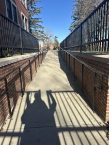 Younker Hall accessible ramp as seen leaving the building 
