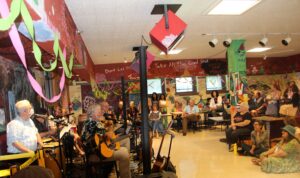 A Too Many String Band performance at Reunion in Bob's Underground.