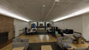 Younker Hall Lounge lower area, down a short flight of stairs.